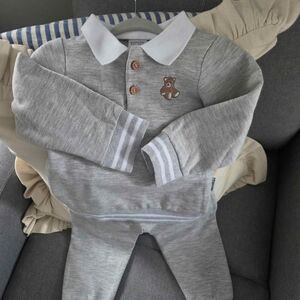 Badgley Mischka Gray Baby Outfit with Bear Detail